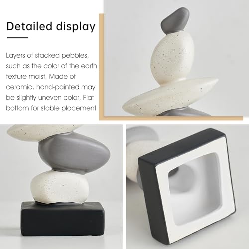 Octdays Fake Sandstone Statue Living Room Decor, Modern Ceramic Stacked Stone Sculptures Zen Decor, Stone Statue Decorations for Coffee Table Shelf Bookshelf Desk, Gifts for Good Luck (Gray & White)