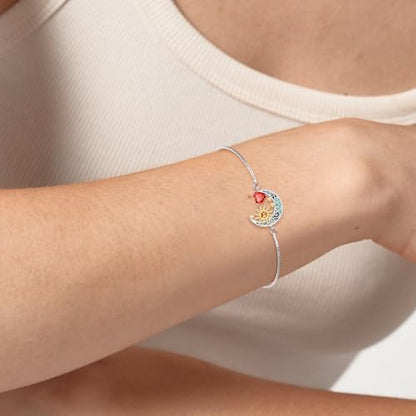 925 Sterling Silver Moon and Sun Star Adjustable Link Bracelet for Women with 12 Month Birthstone Birthday Jewelry - style: 01 - Jan.