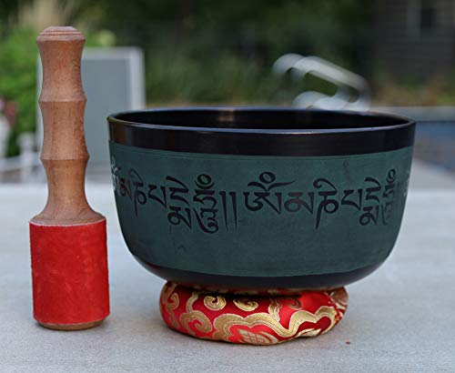 Large 8 Inches Yoga Meditation Buddha OM Mani Singing Bowl Cushion Mallet Gift Set