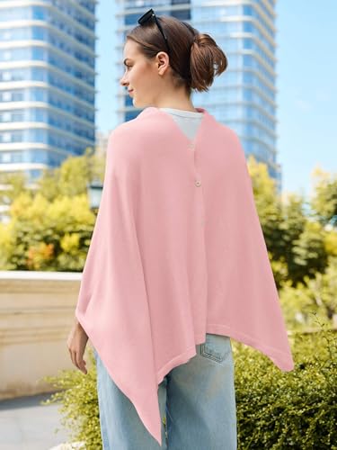 Lacretazhi Women'S Shawl Wraps Poncho Sweater Lightweight Knit Scarf With Buttons Versatile Cape Cardigan Spring Summer Fall - color: Lightpink