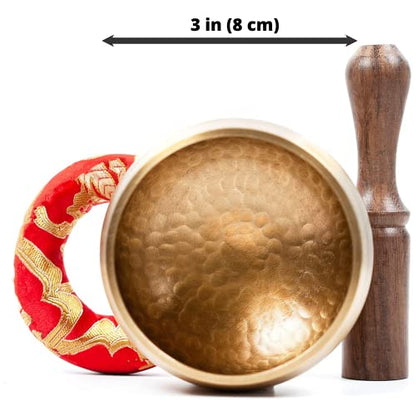 Premium Tibetan Singing Bowl Set - Authentic Handcrafted Mindfulness Meditation Holistic Sound 7 Chakra Healing Gift by Himalayan Bazaar (3 Inch, Gold)
