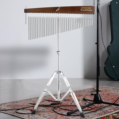EASTROCK 36 Note Chimes Slant Style Musical Instruments Percussion Instrument European Ash Single-row Chime Bar Chimes Percussion Height-Adjustable Stand Silver - color: Silver