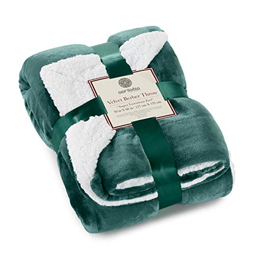 Sherpa Throw Blanket Super Soft Reversible Ultra Luxurious Plush Blanket, 50 x 60 inches, Hunter Green/White - color: Hunter Green / White, size: Throw (50" x 60")
