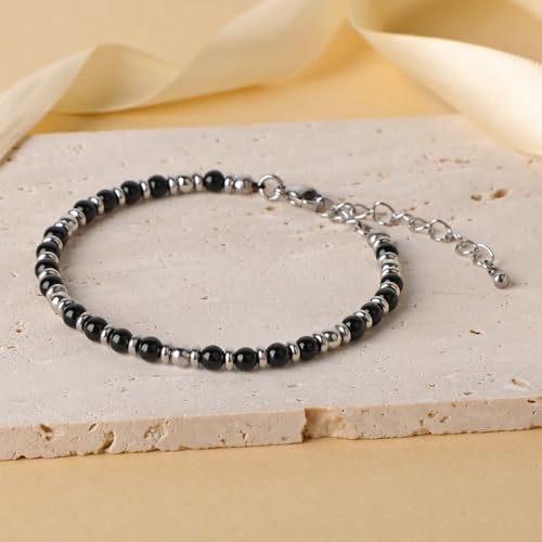LPBeads Beaded Bracelets for Women Energy Gemstone Charm Jewelry Adjustable Bracelet Gifts for Mom, Daughter, Wife, Friends, Bestie - color: Black Onyx