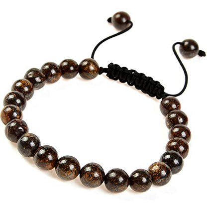 MASSIVE BEADS Natural Healing Power Gemstone Crystal Beads Unisex Adjustable Macrame Bracelets - color: Bronzite, size: 8mm