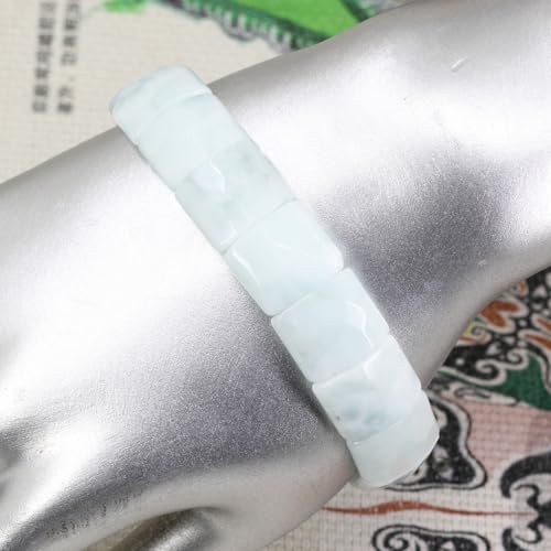Keleny Gemstones Semi Precious 15mm Square Grain Faceted Beaded Stretch Bangle 7.5 Inch Unisex - color: Green Angelite