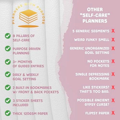Planners with Purpose Self-Care Planner for Women - Wellness & Mindfulness Journal with Guided Prompts, Self Love & Gratitude Exercises - Daily Reflection & Goal Setting Notebook - Aesthetic Hardcover A5 (white)