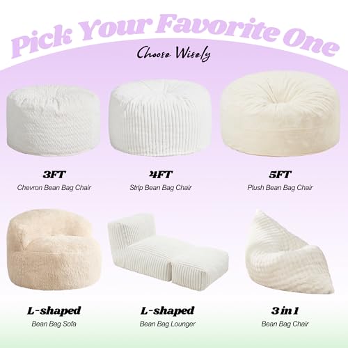 Hobestluk 3 in 1 Bean Bag Chair Giant Bean Bag Chairs for Adults with Bubble Cover Convertible Bean Bag Floor Cushion with Machine Washable Cover for Living Room (Bubble White) - color: Eider White