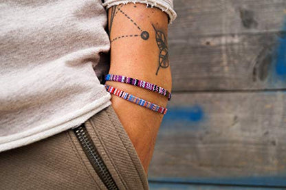 Made by Nami 2 Pcs Boho Surfer Bracelets for Women and Men Waterproof and Adjustable Braided Bracelets Set of 2 for Ethnic Hippie Style - color: Purple & Multi