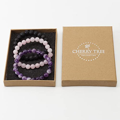 Cherry Tree Collection - Small, Medium, Large Sizes - Gemstone Beaded Bracelets For Women and Men - 8mm Round Beads - color: Peace and Serenity, size: Small