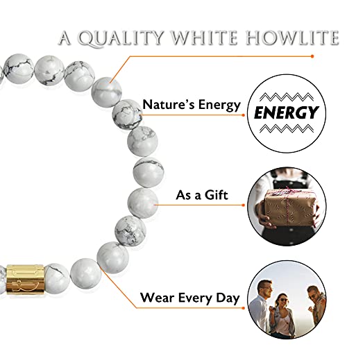 Morchic 8mm Genuine Gemstone Stretch Bracelet for Women Men Unisex, Natural Energy Crystal Stone Beads, Classic Simple Design Cuff Birthday Gift 7.5 Inch - color: White Howlite