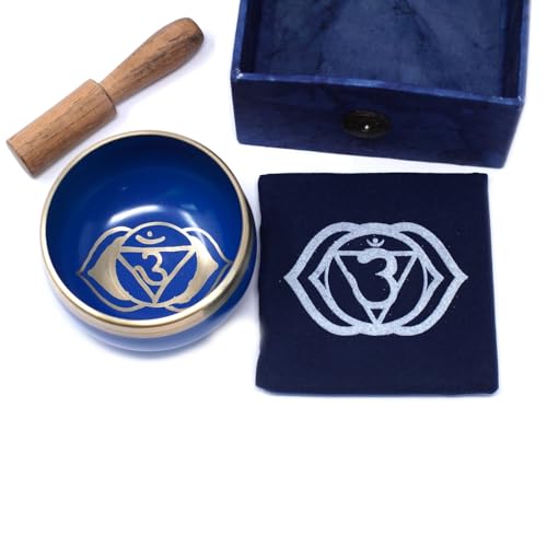 Chakra Singing Bowls with Wooden Striker & Cushion Gift Box Set | Lift Vibration & Frequency; Sound Therapy; Holistic Healing, Meditation & Relaxation Mindfulness Mantra (Third Eye) - color: Third Eye Chakra