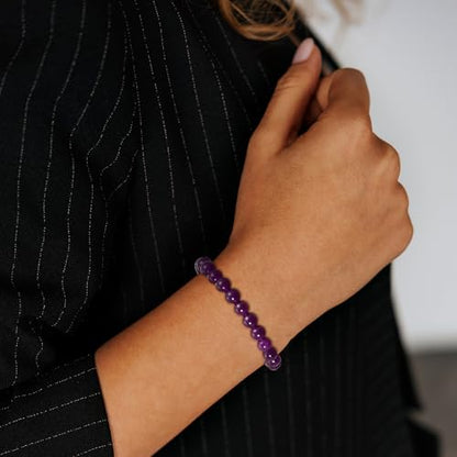 Healing Crystal Bracelet for Women, Natural Stone Beaded Healing Crystal Bracelet Triple Protection Stress Relief Beads Jewelry Birthday Gifts Jewelry for Her - style: Amethyst