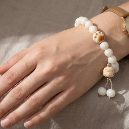 MUDI Bracelet For Women, Bodhi Seed Beads Bracelets Fidget Healing Energy Protection Stretch to My Man Jewelry Gift - color: Brown Paw Print Cat