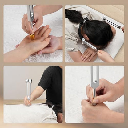 POGOLAB Tuning Forks for Healing Set (128Hz, 256Hz, 512Hz), with Percussion Hammer Mallet, Crystal Base & Storage Pouch, Sound Therapy Instrument for Chakra/Yoga/Meditation