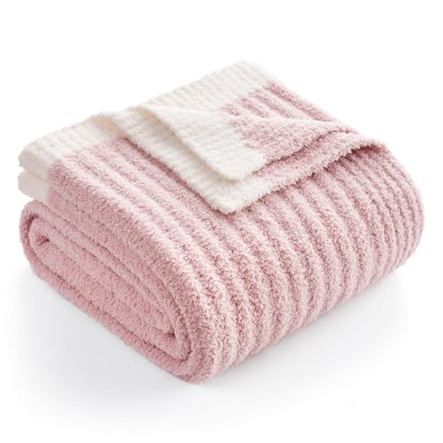 Snuggle Sac Summer Pink Throw Blanket for Couch, Soft Cozy Ribbed Fluffy Blankets for Women, Warm Microfiber Knit Cute Throws for Girls Daughter Gifts, Pink, 50x60 inches - color: Pink, size: Throw(50"x 60")