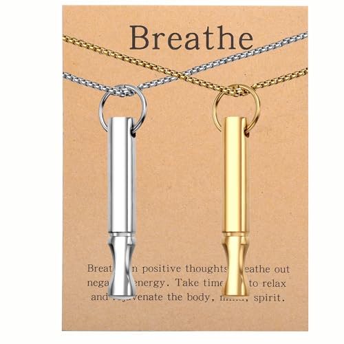 Mindfulness Breathing Necklace Stress Relief Pendant Stainless Steel Anxiety Breathe Necklace for Women Men - color: Steel+Gold