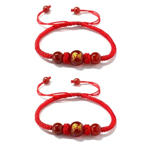2026 Chinese New Year of Horse Bracelets for Women Men, 12 Chinese Zodiac Bracelet Good Luck Red String Animal Horse Charm Braided Bangle Adjustable Jewelry Gift - color: Circle-2pcs