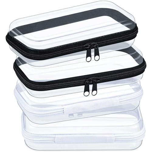 Hoolerry 4 Pcs Hard Clear Zipper Case Makeup Bags Plastic Zipper Pouch Transparent Storage Box Containers for Cosmetics, Snacks, Building Blocks, Puzzles(Clear,7.5 x 3.9 x 2 in,Black and White) - color: Black and White, size: 7.5 x 3.9 x 2 in