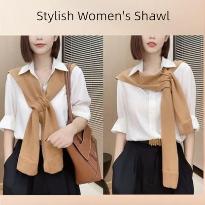 Sweater Shawl Wraps for Women Fashion Knitted Shoulder Shawls Ponchos Casual Sweaters Scarf Cape Wraps with Sleeves - color: 06 Khaki