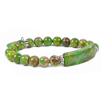 Justinstones Gem Semi Precious Gemstone Love Heart Charm Stretch Beaded Bracelet Unisex - color: Dyed Green Sea Sediment Jasper