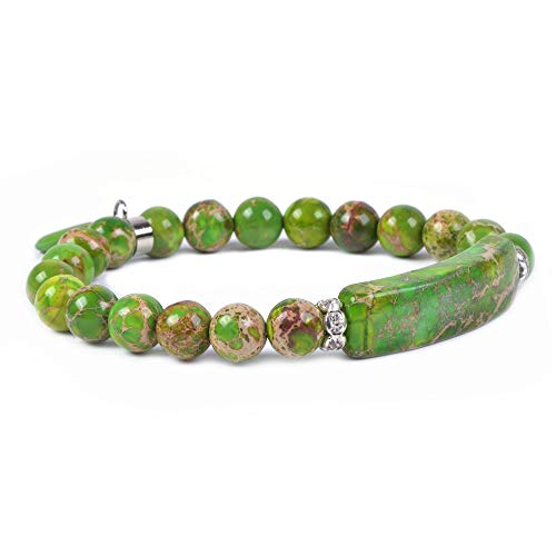 Justinstones Gem Semi Precious Gemstone Love Heart Charm Stretch Beaded Bracelet Unisex - color: Dyed Green Sea Sediment Jasper