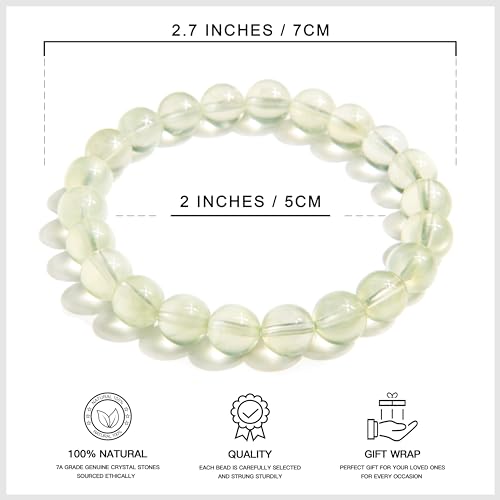ILLUMINIA 5A Grade Natural Crystal Gemstone Bracelet | Healing Energy Charged Quartz Stone Bead | Handcrafted Stretch Bracelet for Women Men Teens - color: (7A) Prehnite, size: Small - 7mm bead