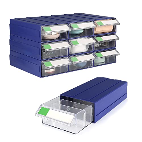 9pcs Sewing Craft Storage Box Hardware Craft Drawer Storage Cabinet Plastic Stacking Shelf With Divider Tag Cards Multifunctional Rack For Home Office Small Items (9, Blue)