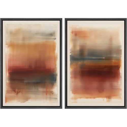 SIGNWIN Framed Canvas Print Wall Art Burnt Sienna Gradient Abstraction Warm Modern Art Minimalist Neutral Decor for Living Room, Bedroom, Office - 16"x24"x2 Black - color: Bs16-2507-m03, size: 16"x24"x2 Panels Black