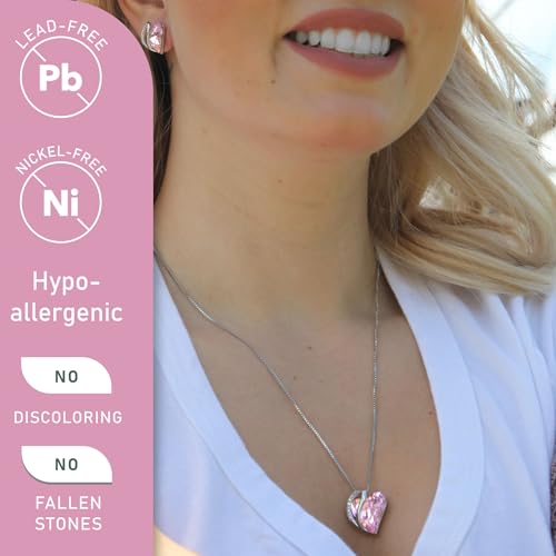 Leafael Gift Necklaces for Women, Infinity Love Birthstone Heart Crystal Pendant, Birthday Anniversary Jewelry for Wife, Mom, and Her, Silver Plated, 18" + 2" Adjustable Chain - color: 10a-October-Rose Quartz Pink