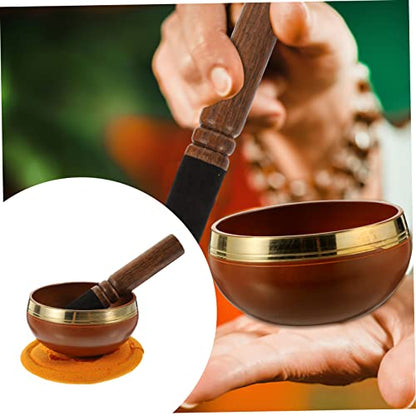 1set Tibetan Singing Bowl Meditation Set Mallet Cushion Handcrafted Copper Bowl for Yoga Mindfulness Sound Healing Diameter Orange