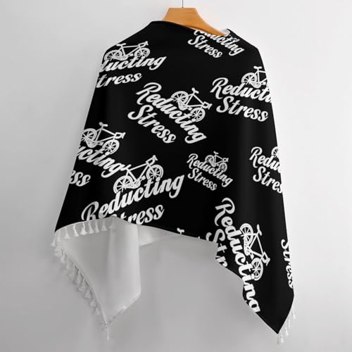 Weapon of Stress Reduction Biking Shawl Wraps for Women Printed Tassel Ponchos Oversized Soft Cape Sweater - color: White-style