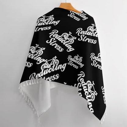 Weapon of Stress Reduction Biking Shawl Wraps for Women Printed Tassel Ponchos Oversized Soft Cape Sweater - color: White-style