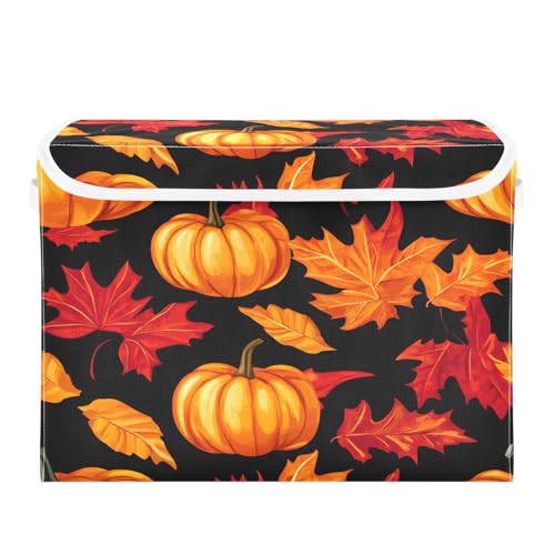 senya Large Storage Bins with Linen Maple Leaves Pumpkin Collapsible Foldable Storage Cubes Fabric Closet Organizer Containers Box with Flip-Top Lid for Home Bedroom Office 16.7 x 12.6 x 11.8in - color: Maple Leaves Pumpkin
