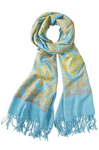 Urban CoCo Women's Embroidered Oversize Tassel Shawl Scarf Wraps for Women - color: #2-light Blue