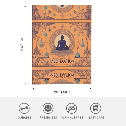 Yoga Meditation Printing Thick Flannel Blanket 80x60in Double-Sided Vertical Soft Sofa Rug