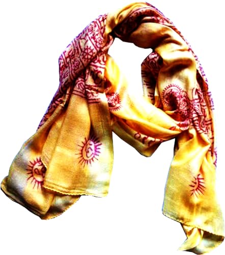 KVR Hindu Pooja Religious Cotton Indian prayer scarf with OM Krishna Ganesha Shiva Nataraja yoga spiritual auspicious prints - color: Yellow-krishna Print