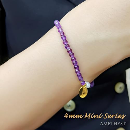 Morchic 4mm Natural Gemstone Beads Stretch Bracelet for Women, With Freshwater Pearls, Energy Gem Birthday Gift for Her 7.2” - color: Amethyst