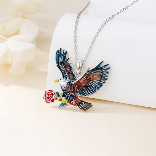 Hummingbird/Phoenix/Owl/Dove/Flamingo/Raven/Blue Jay/Cardinal/Peacock/Eagle/Parrot/Robin Necklace for Women 925 Sterling Silver Bird Pendant Necklace Animal Jewelry Gift for Mother Wife - style: Eagle Necklace with Flower