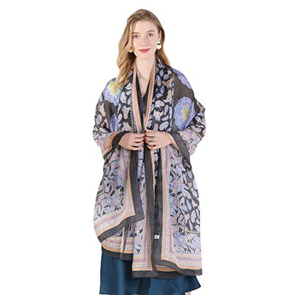 100% Mulberry Extra Large Silk Pashmina Scarf Shawls And Wraps For Women Evening Dress Summer Travel Floral Blanket - color: 77 Black&pink
