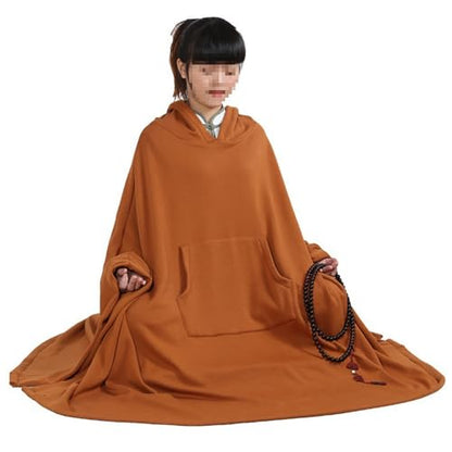 Women's Warm Meditation Cloak Men's Loose Comfortable Hooded Monk Clothing(Coffee,L)