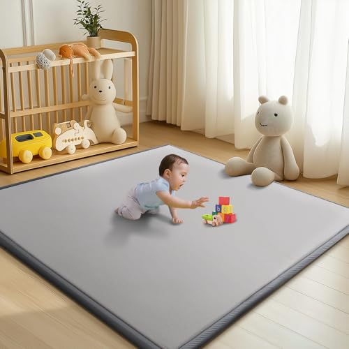 Baby Play Mat for Floor - 1.4" Thick Memory Foam Rug, 60"x60" Playpen Tummy Time Mat, Soft Velvet Nursery Rug, Large Padded Crawling Mat, Cushioned Pads for Playroom Toddlers, Infants, Yoga, Tatami - color: Grey, size: 60"x60"x1.4"
