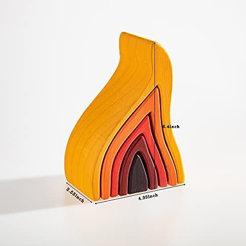 Wooden Rainbow Stacking Toy, Fire Elements Wooden Stacker, Various Shapes Nesting Stacking Blocks, Waldorf & Montessori Open-Ended Education Toy for Kids/Toddlers - color: Flames