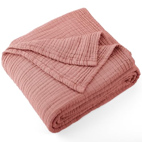 Carriediosa 100% Cotton Muslin Throw Blanket 50" X 70" Throw XL Size，4-Layers Summer Gauze Throws for Bed Couch，Soft Lightweight Breathable Linen Blankets Bedspread for Adults All Season，Mauve - color: Mauve, size: Throw XL