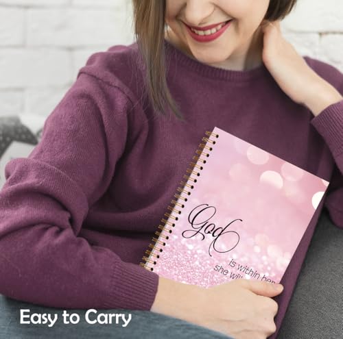 XUNLURY Pretty Pink Christian Notebook, Church Notes Notebook, Psalm 46:5 Spiral Notebooks 5.5x8.3 Inch,God is Within Her She Will Not Fall Prayer Bible Journal for Woman - color: Color_A