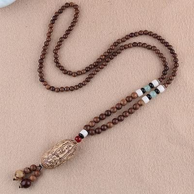 Nepal Buddhist Mala Wood Bead Necklace Ethnic Sweater Chain Statement Long Necklaces & Pendants for Women Men Gift Souvenir (Color : Style7)