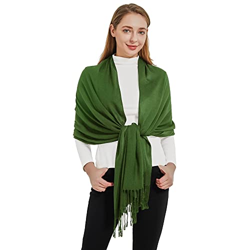 Soft Silky Pashmina Shawl Wraps Solid Colors Scarf for Wedding Evening Dresses - color: U-dark Green