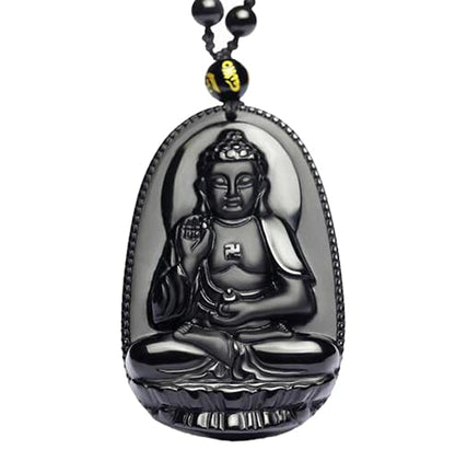 Meditation Necklace, Natural Obsidian Pendant Buddha Lucky Necklace Fashion Amulet Creativity Jewelry