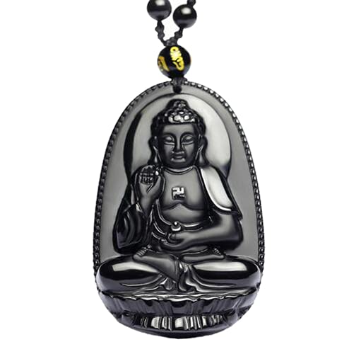 Meditation Necklace, Natural Obsidian Pendant Buddha Lucky Necklace Fashion Amulet Creativity Jewelry