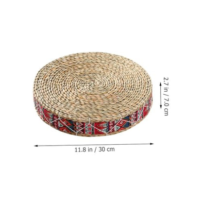 SUPVOX Woven Meditation Cushion Round Floor Pillow 30cm Diameter 7cm Height Handmade Bohemian Red Sitting Mat for Yoga, Tatami, Outdoor Patio Seating